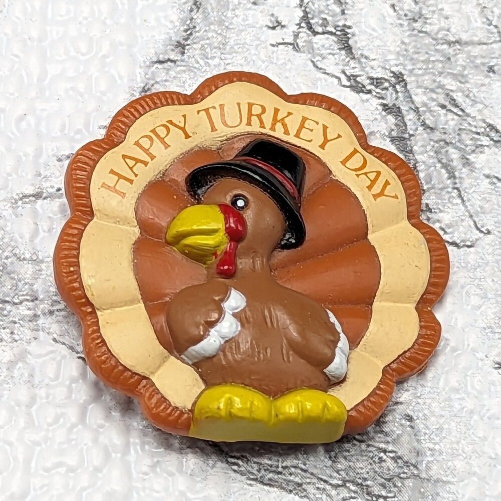 Vintage Russ "Happy Turkey Day" Pin Brooch Thanksgiving